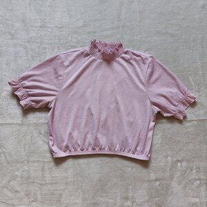 Lavender high neck blouse with puff sleeves